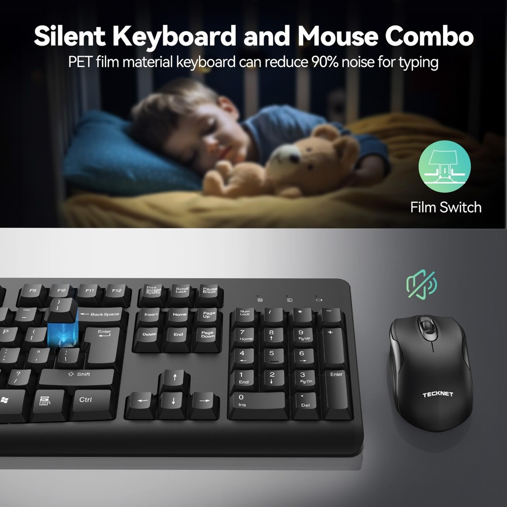 Wireless Keyboard and Mouse Combo, Full-Size Ergonomic Keyboard & Optical Mou...