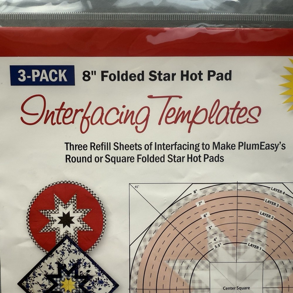Plum Easy 8" Folded Star Hot Pad Interfacing Templates Refill Sheets 3-Pack