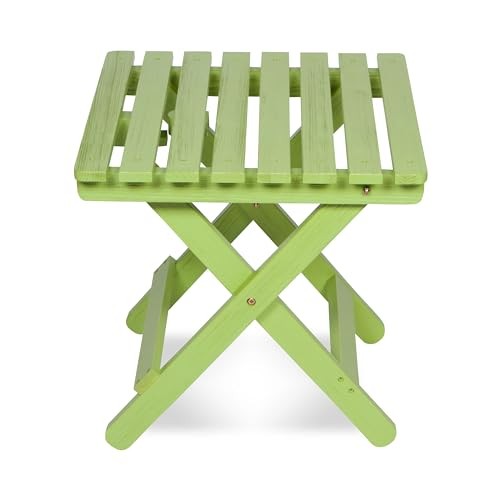 Square Wooden Folding Solid Wood Side Table, Outdoor Lime Green Square Folding