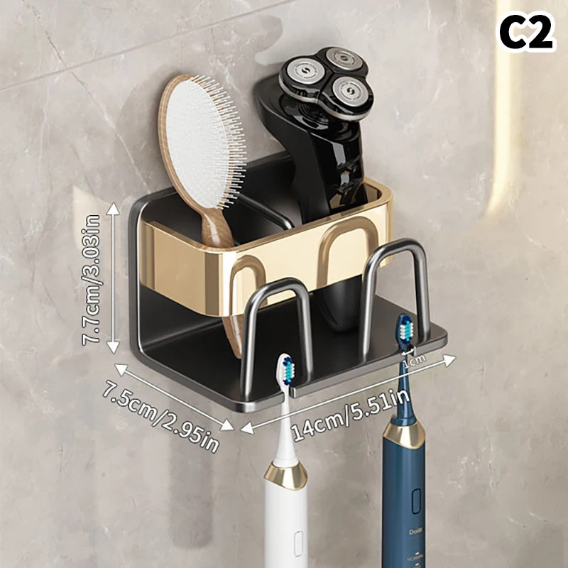 Multi-Functional Metal Toothbrush Rack with Toothpaste Holder, Wall-Mounted Bath