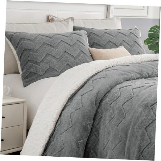 Fluffy Size Comforter Set - Super Soft Sherpa Comforter for Size King Grey