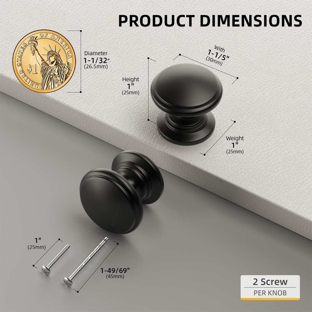 Goldenwarm 25 Pack Cabinet Knobs Black Cabinet Knobs Round Black Drawer Pulls...