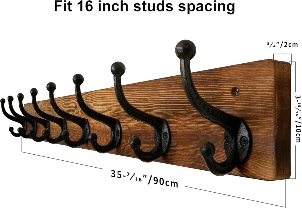 Rustic style coat rack wall mount, length 35.43 inches,