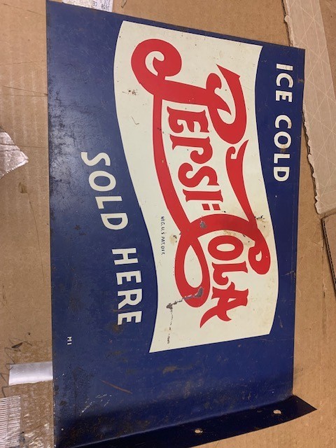 ORIGINAL 1940'S PEPSI DOUBLE DOT FLANGE SIGN 15 X 10