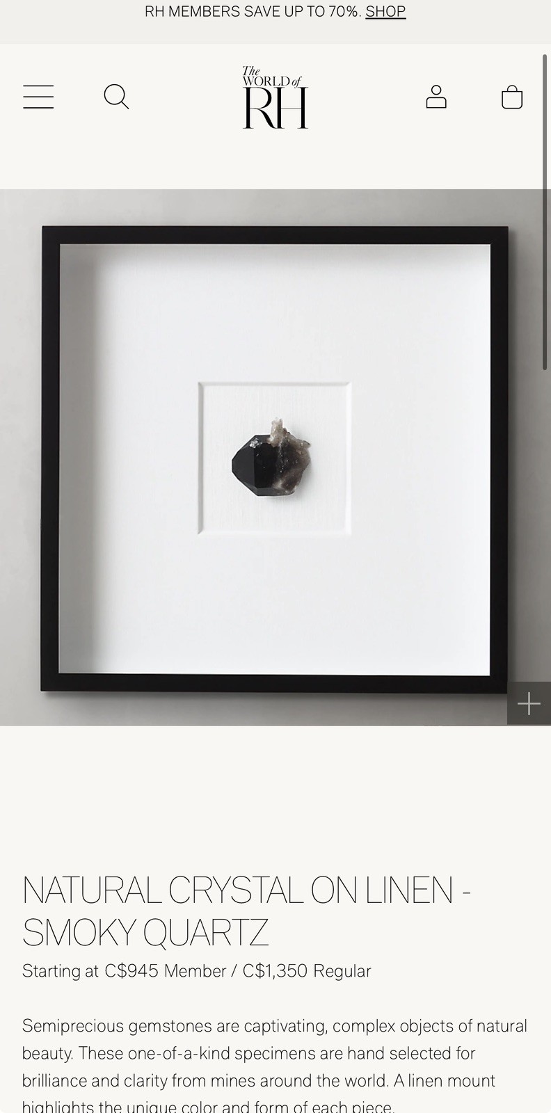 Restoration Hardware NATURAL CRYSTAL ON LINEN - SMOKY QUARTZ