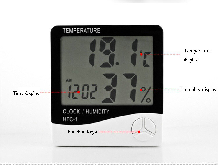 TECHTONGDA Indoor Digital LCD Display Temperature Humidity Meter Clock
