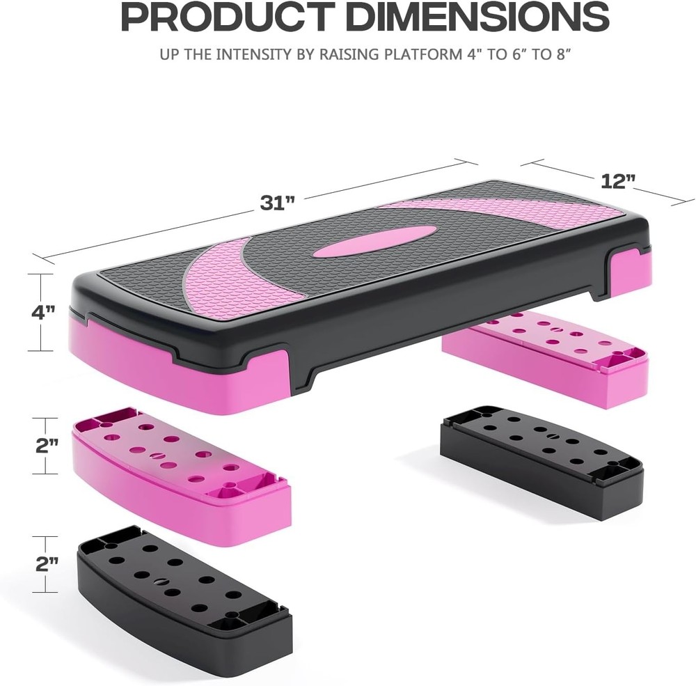 31" Aerobic Step Platform with 4-8" Adjustable Risers | Home Gym Workout Stepper