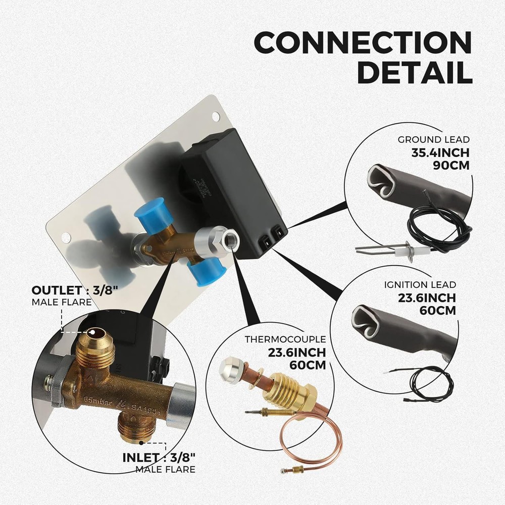 FLAT PANEL BRAZIER VALVE CONTROL SYSTEM FIRE PIT GAS BURNER SPARK IGNITION KIT