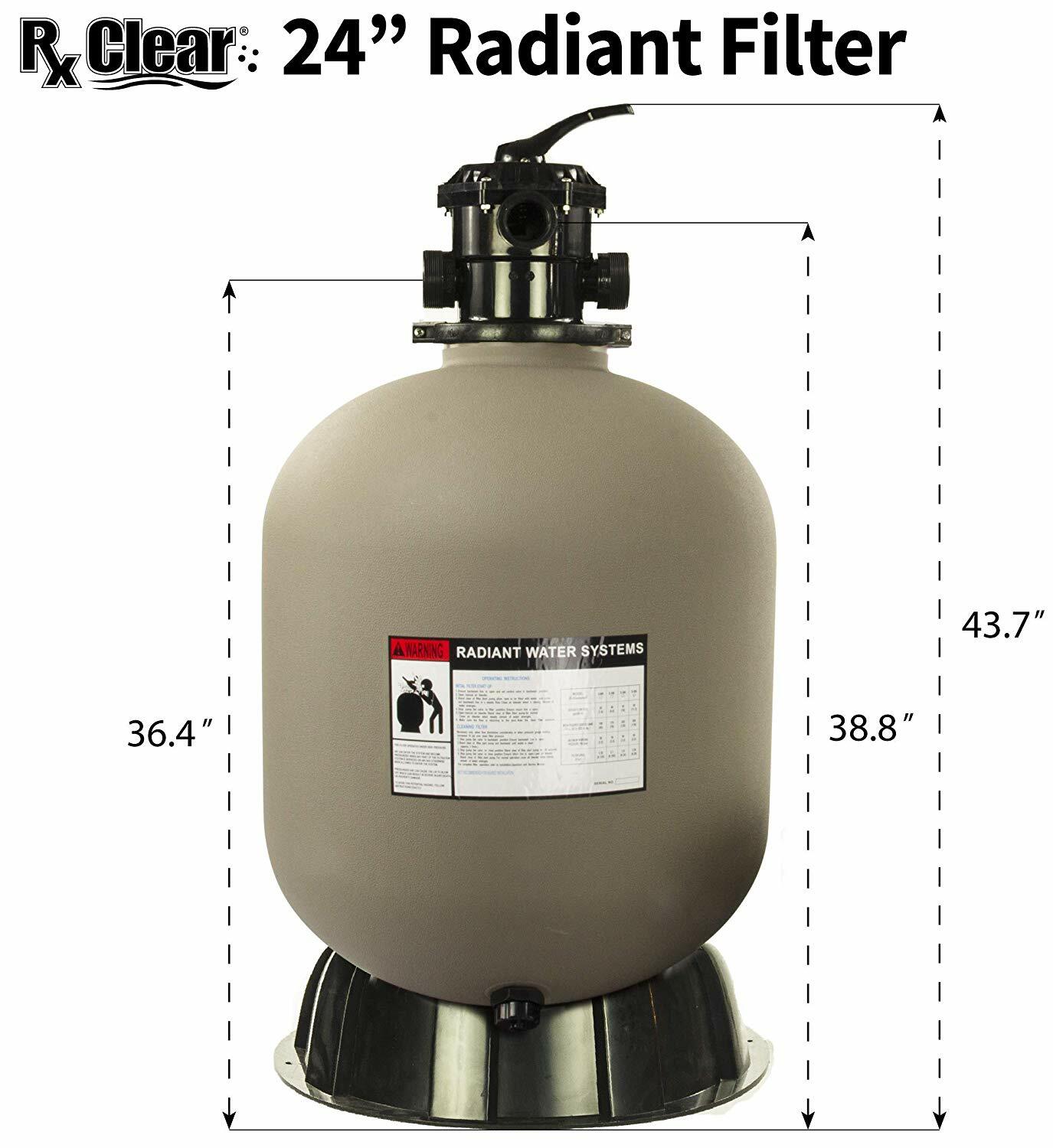 Rx Clear Radiant 24" Inch In-Ground Swimming Pool Sand Filter w/ 6-Way Valve