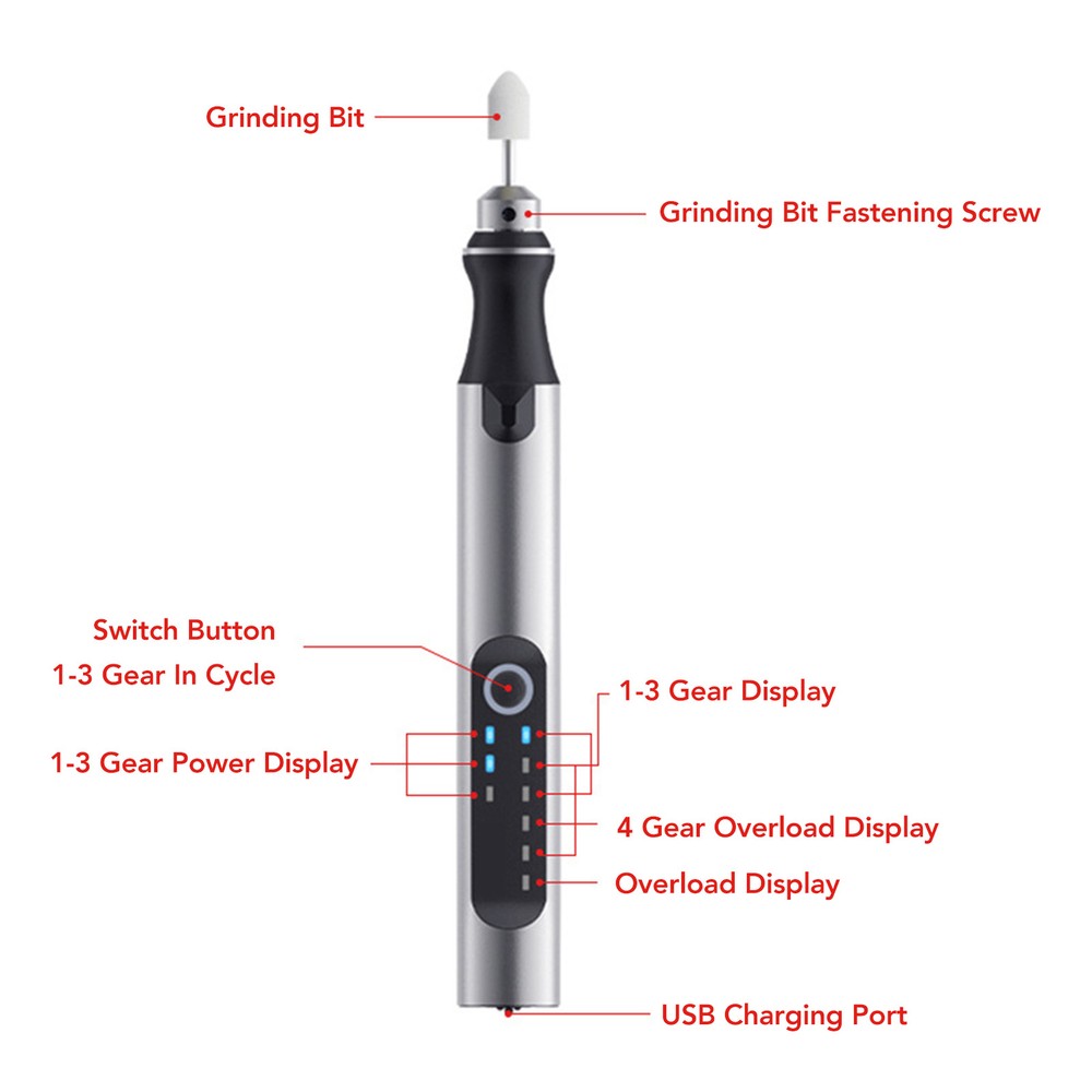 Tool Cordless Engraving Pen Rechargeable Grinder 3 Speed Variable Set