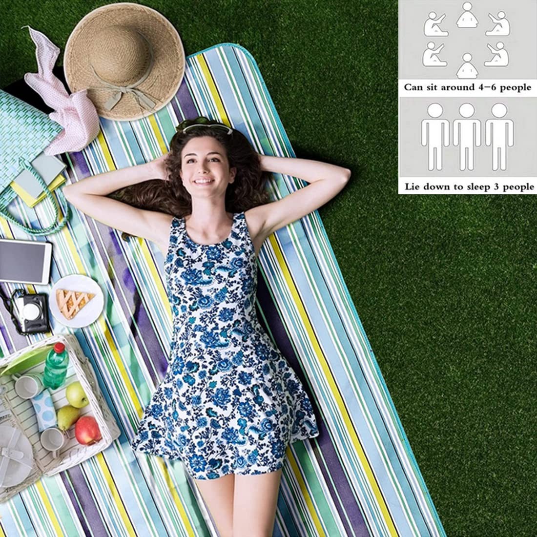 LRUUIDDE Large 80x60 Beach Blanket Waterproof Sandproof Picnic Blanket Portable