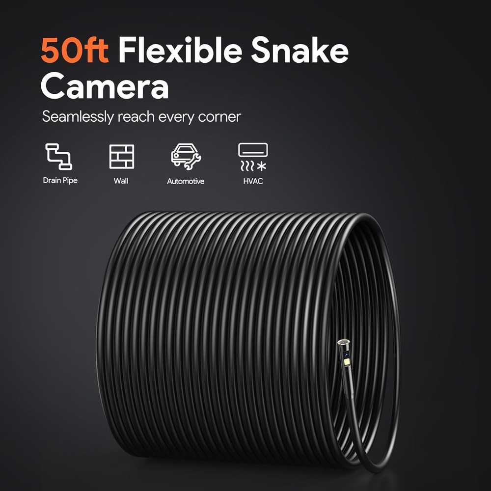 Borescope Camera with 50ft Cable and Built-In Light for Pipe Inspection
