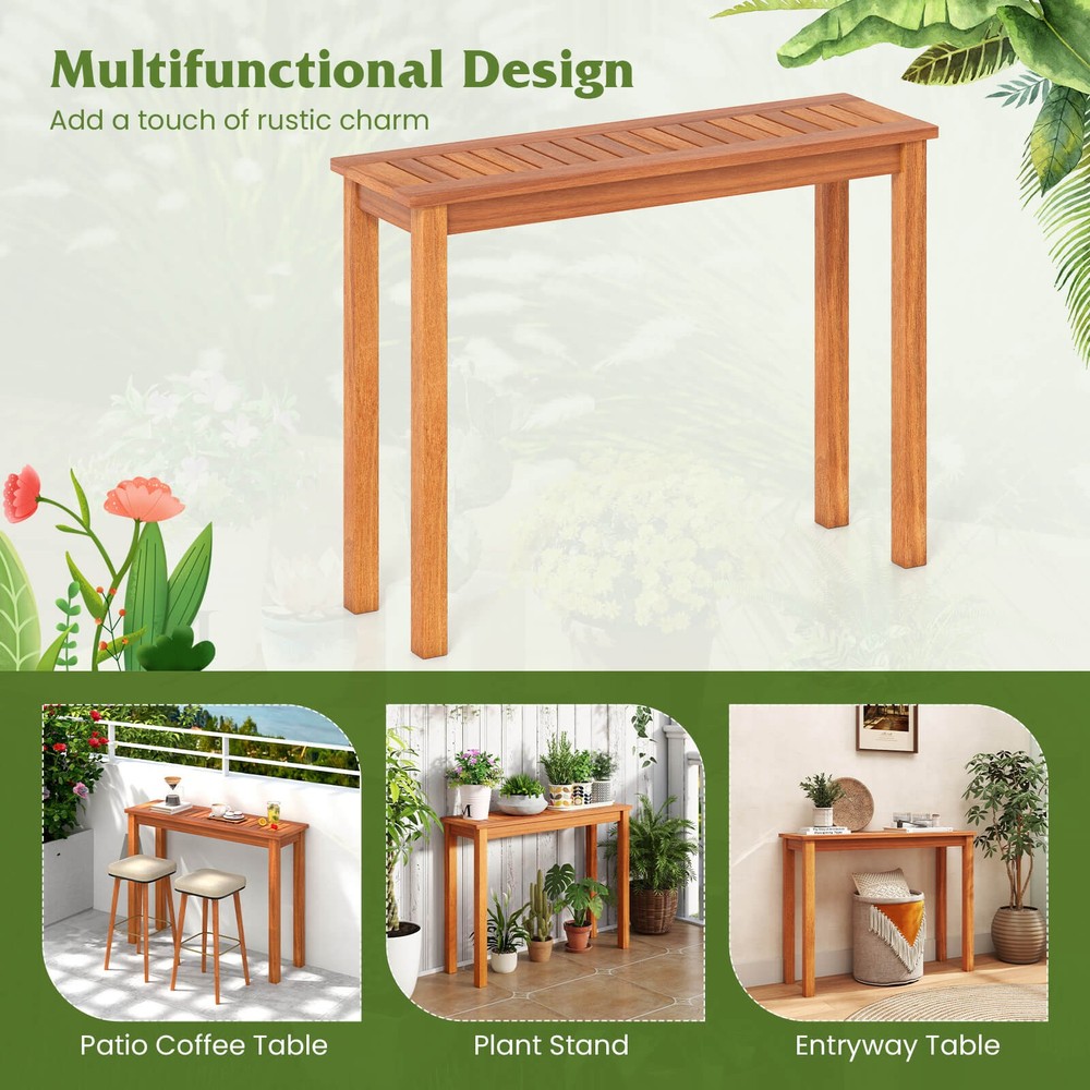 Outdoor Indoor Dining Table w/ Slatted Tabletop Buffet Bar Storage Organizer