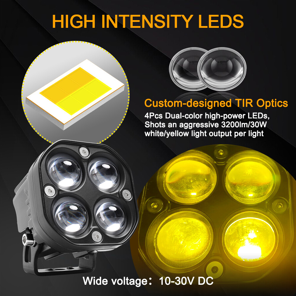 3" LED Motorcycle Headlight Yellow White Hi/Lo Spot Light Driving Fog Lamp ATV