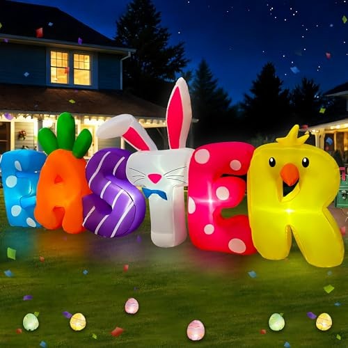 8 FT Easter Inflatables Banner Outdoor Decorations LED Lighted Easter Blow Up