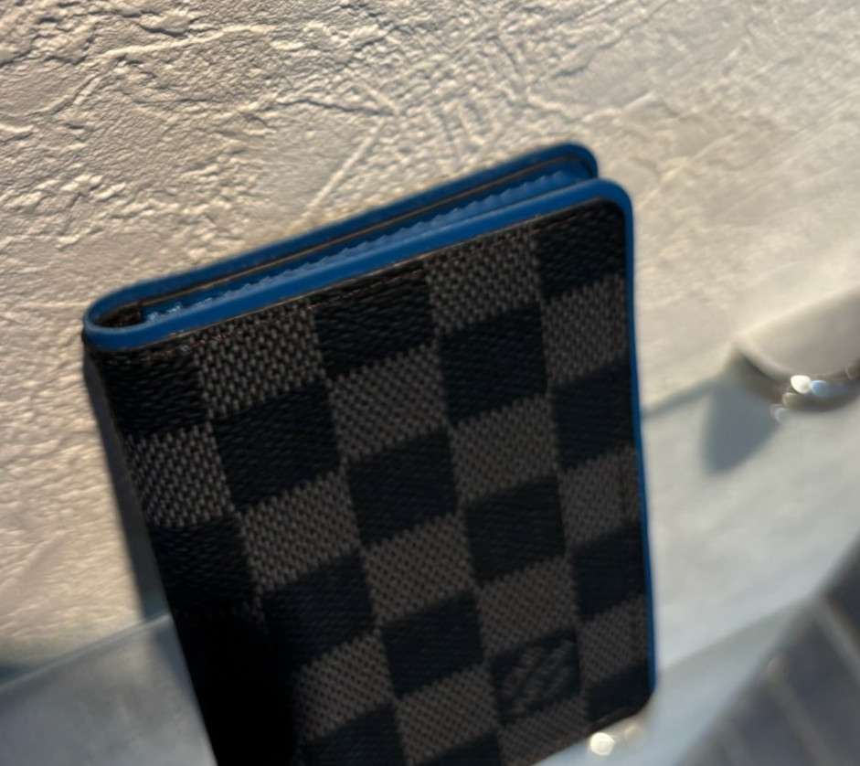 AUTH Louis Vuitton N64432 Damier Graphite Blue Edge Card Case Wallet AB LV