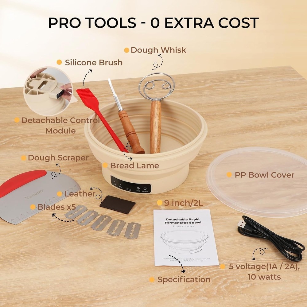 Electric Sourdough Starter Kit – 6-Temp Control & Timer, Foldable Dough Warmer