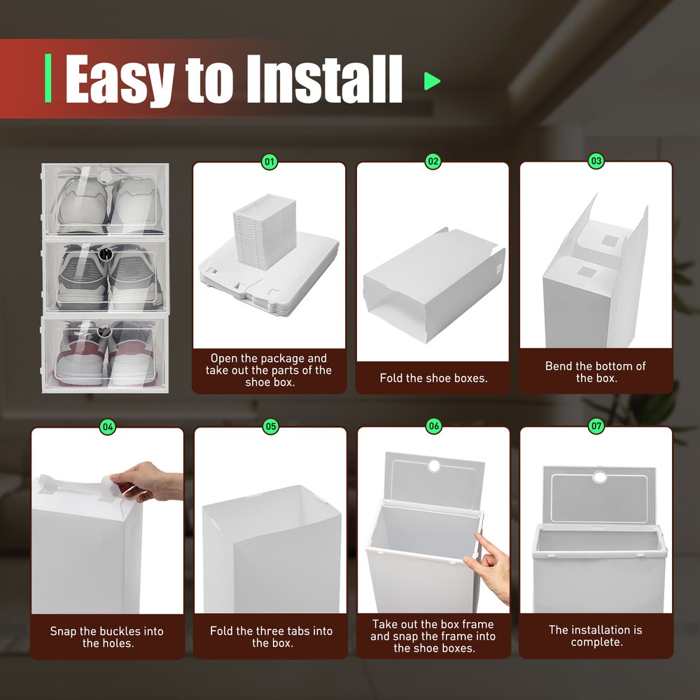 20Pcs Shoe Box Set Foldable Storage Home Clear Organizer Rack Stack Plastic USA