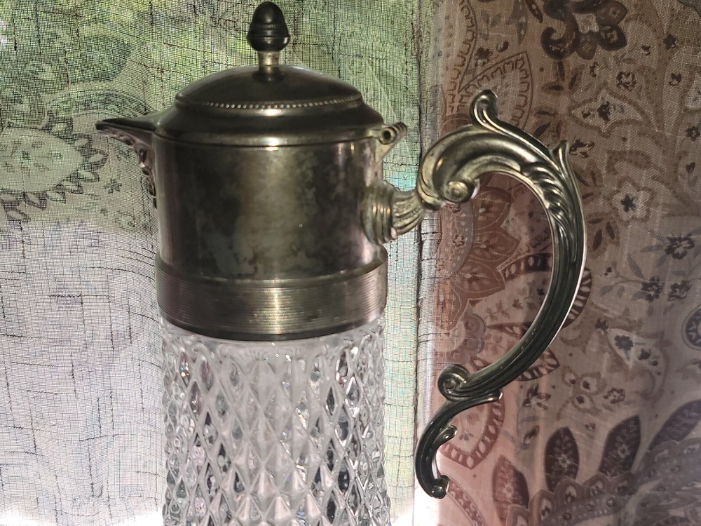 Vintage 1940’s Wine/Water/ Lemonade Silver Plated Pitcher With Ice Insert.
