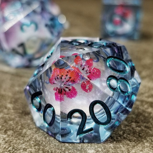 Sage's Flowered Souls Liquid Core Sharp Edge Resin Dice Set