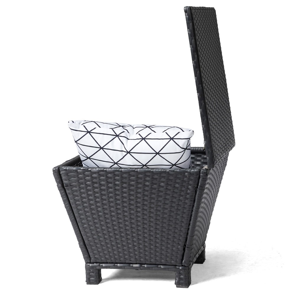 Outdoor PE Wicker Side Table with Storage Small Patio Storage Bin Container