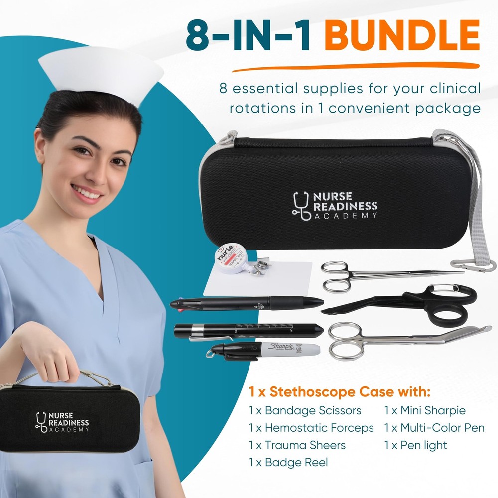 Complete Nursing School Bundle: Clinical Supply Kit Including Stethoscope Cas...