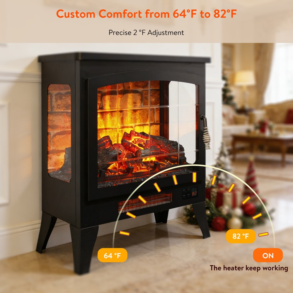 Three-Sided Open Electric Fireplace Heater with 3D Flame Effect