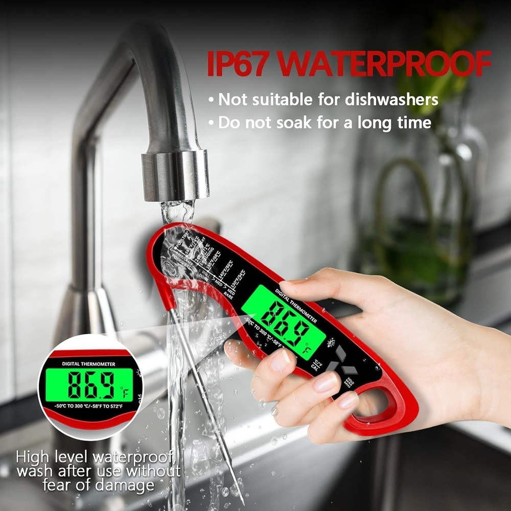 Instant Read Meat Thermometer: Waterproof, Fast 3 Sec Response, Ergonomic Design