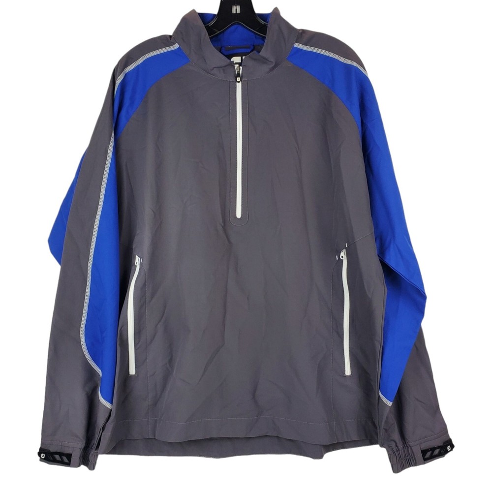 FOOTJOY Jacket Men Medium Gray Blue Pullover 1/2 Zip Golf Windbreaker Activewear