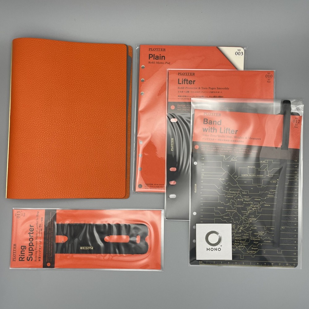 PLOTTER 5003 A5 6-Ring Shrink Leather Binder with Accessories NEW from Japan