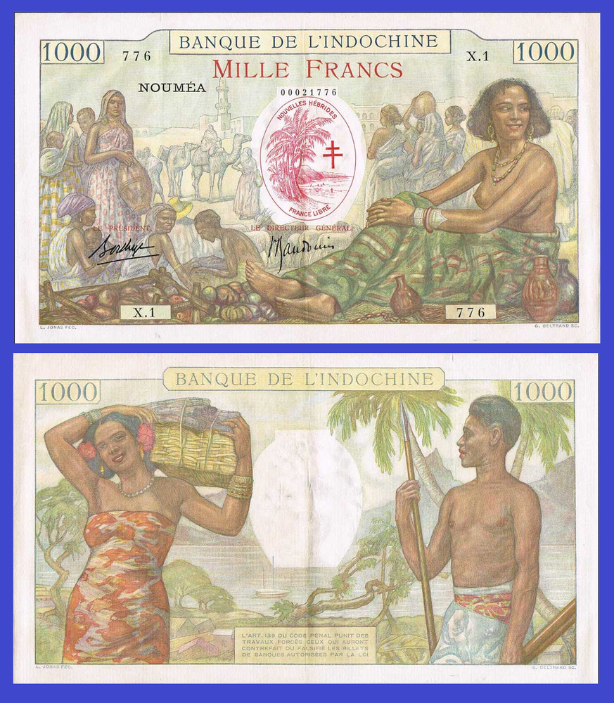 New Hibrides 1000 francs 1941 /- Copy