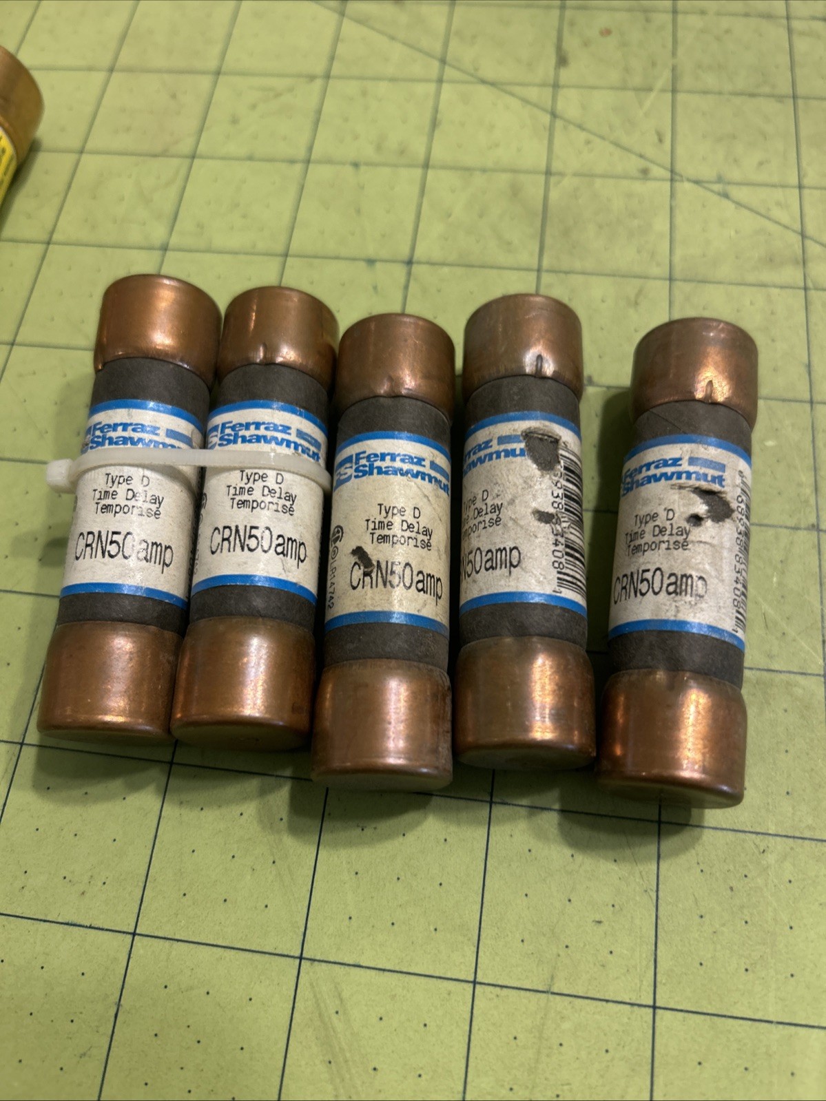 (5) Ferraz Shamwut CRN50 Type D Time Delay 50Amp Cartridge Fuses Quanity 5