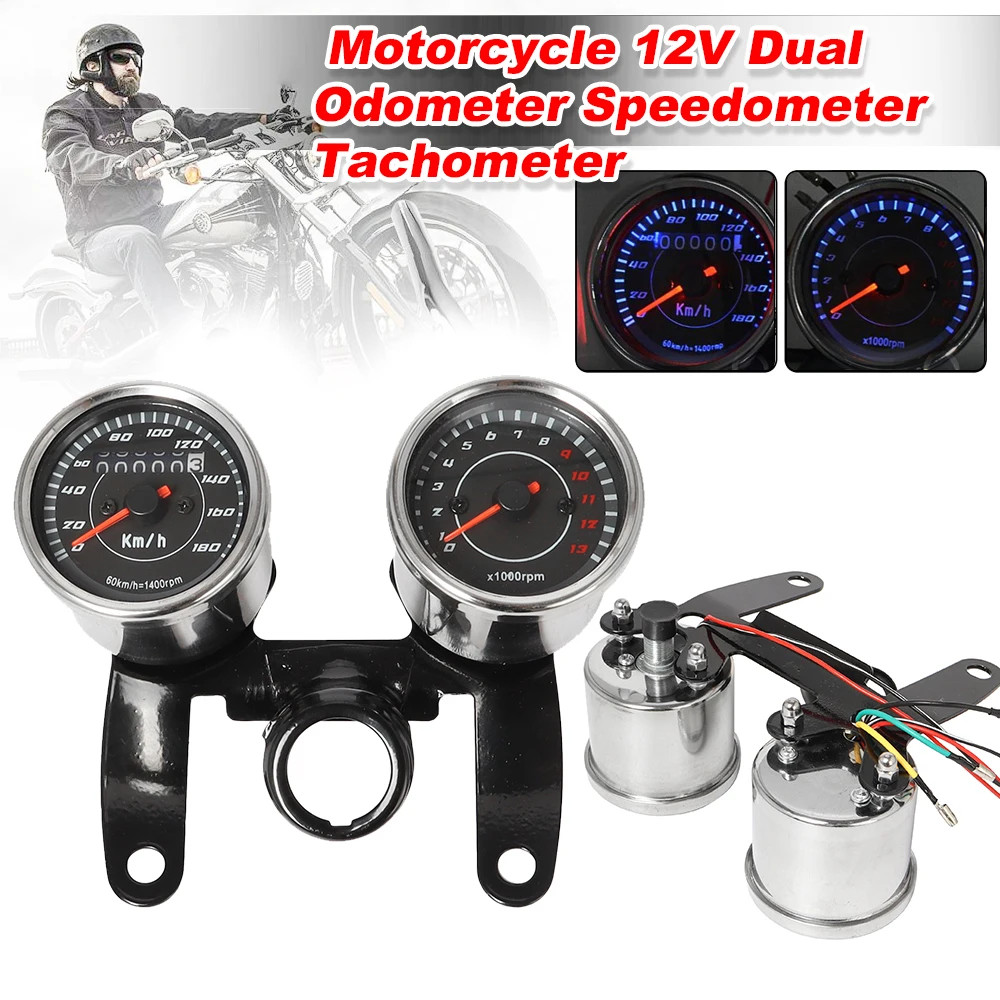 2 in 1 Motorcycle LED Backlight Odometer & Tachometer Speedometer Meter Assembly