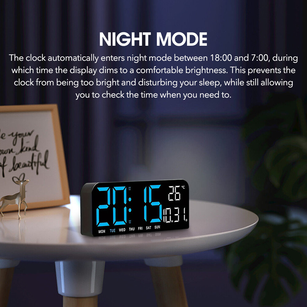 10" Digital Wall Clock Large Display with Auto-Dimming Date/Week/Temperature