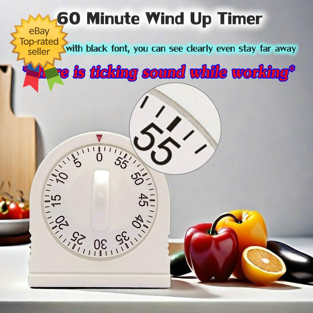 60 Minute Wind up Timer Visual Mechanical Timer with Loud Alarm Manual Countdown