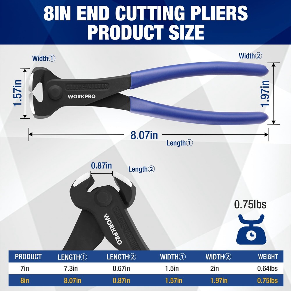 WORKPRO Nail Puller 8inch End Cutting Plier High Leverage End Cutting Nipper