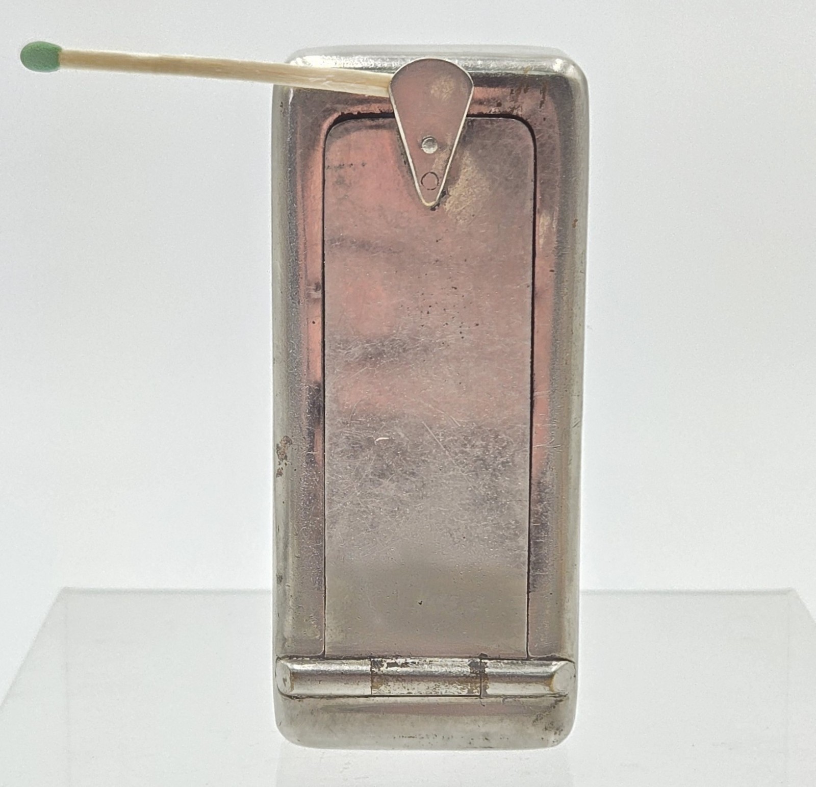 WWI Era Nickel-Plated Brass Trench Vesta Case – Rare Match-Holder Lid – MINT...