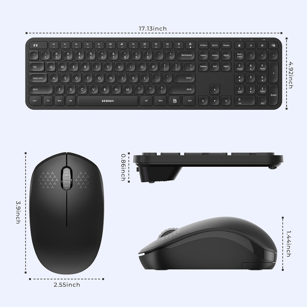 2.4G Wireless Quiet Keyboard Mouse Set - Full Size Ergonomic Design for Laptops