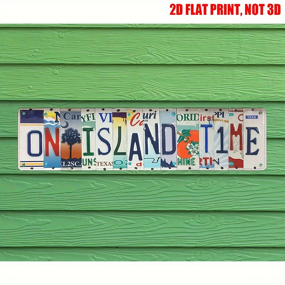 Vintage License Plate Art Sign On Island Time Wall Art Decor Beach/Patio 4×16in