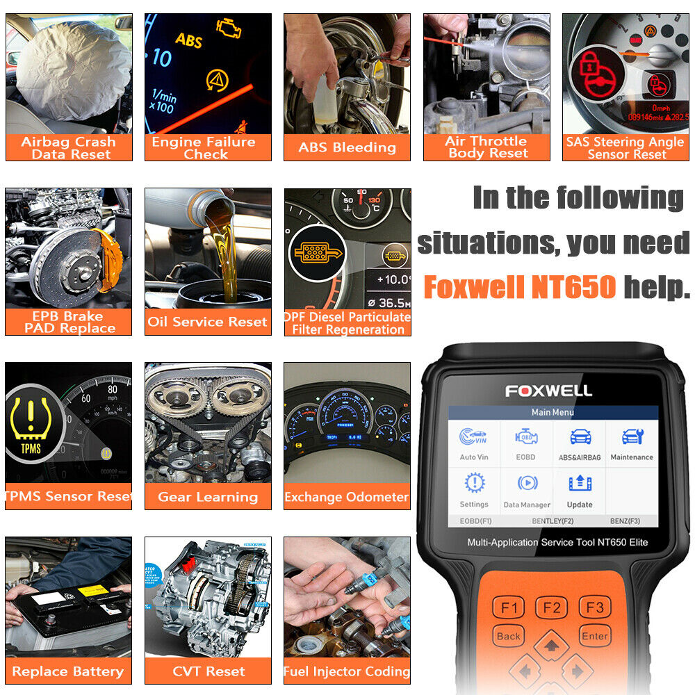 Auto code reader EPB injector TPMS SAS DPF ABS SRS Scanner FOXWELL NT650 Elite