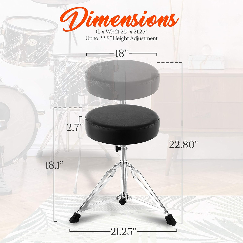 Adjustable Drum Throne Stool - Portable with Double-Braced Tripod Legs, Foam-Cus