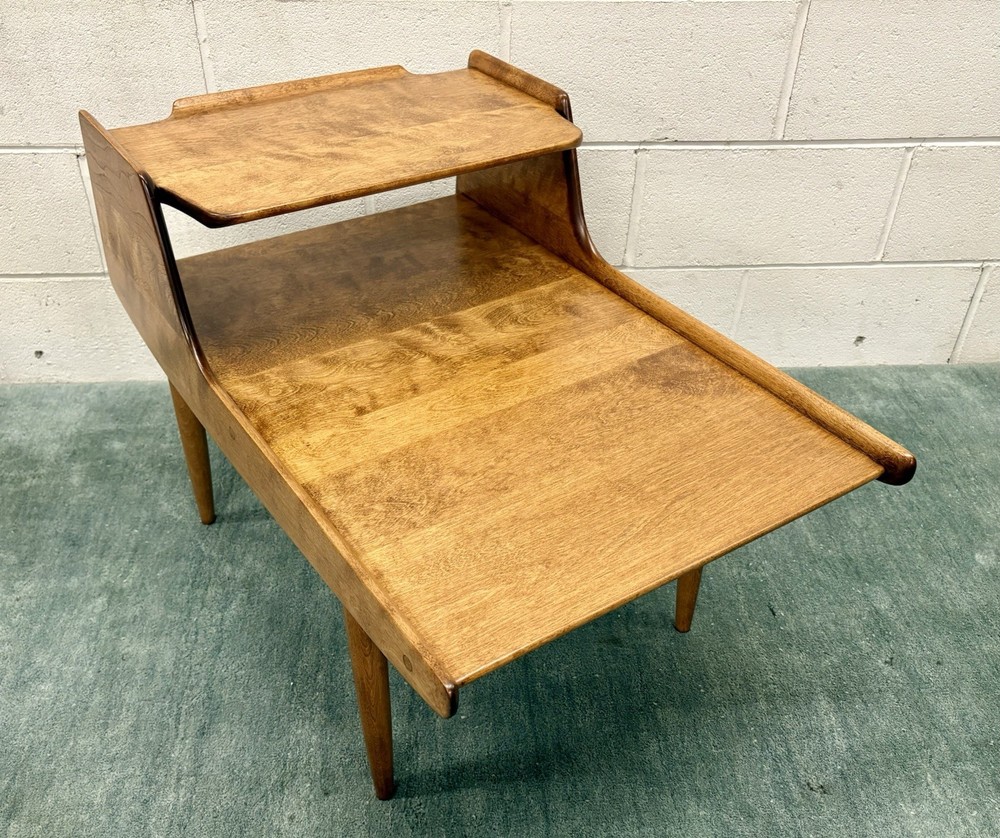 *PAIR* Russel Wright For Conant Ball Step Back Solid Birch MCM End Tables; Mint