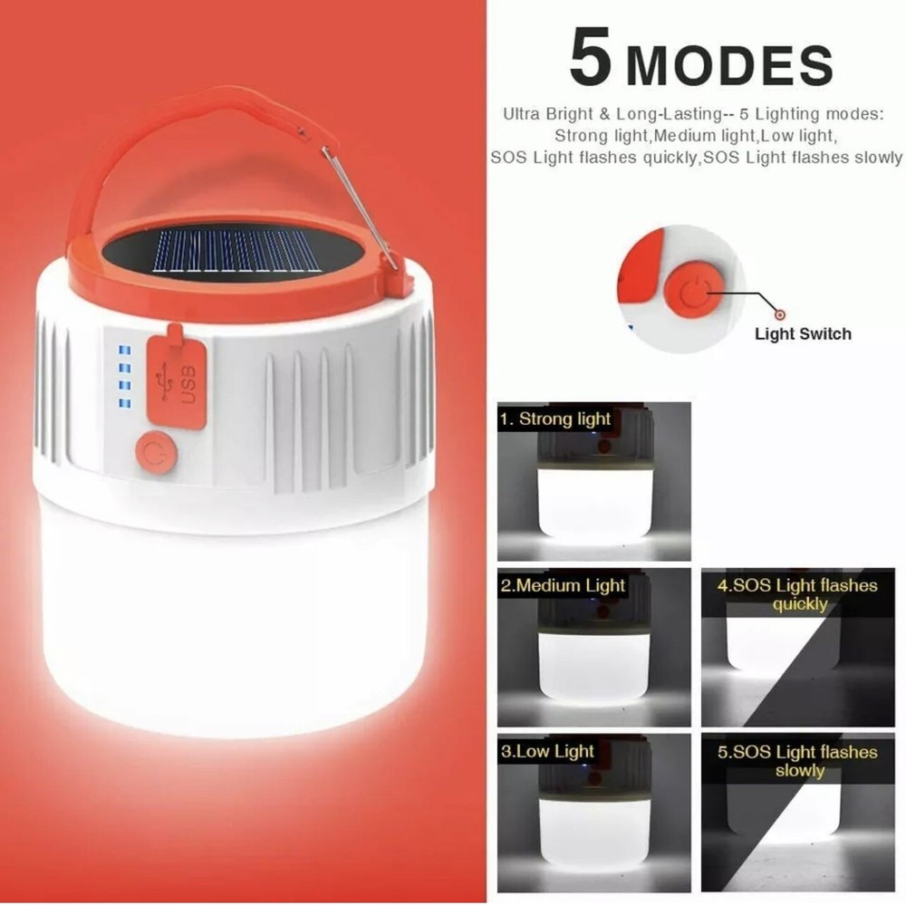 Camping Lantern LED Emergency Portable Light Waterproof Solar Powered remote