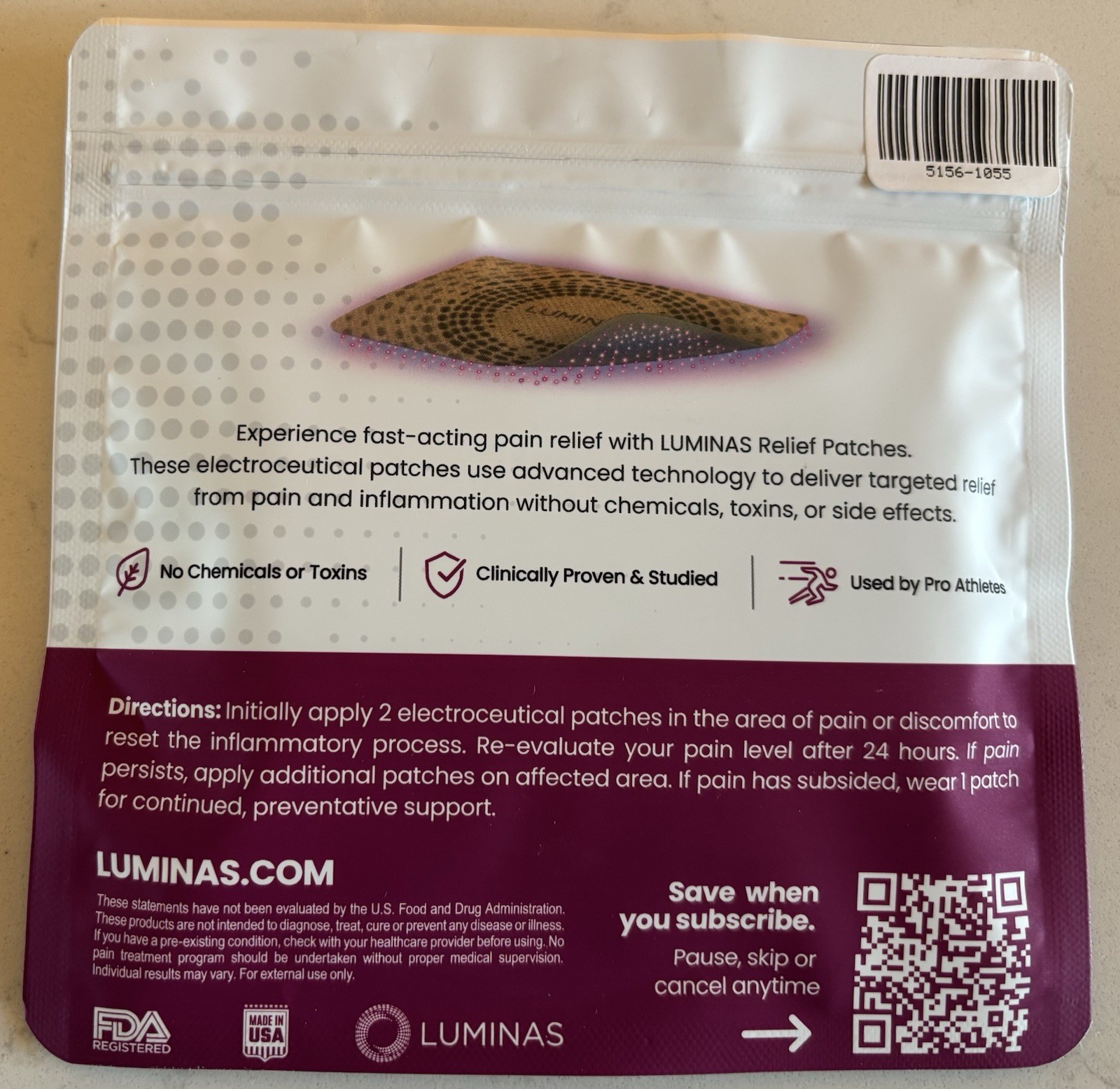 Luminas Relief Electroceutical Patches Reduce Pain 20 Patches (2.75" X 4") Each