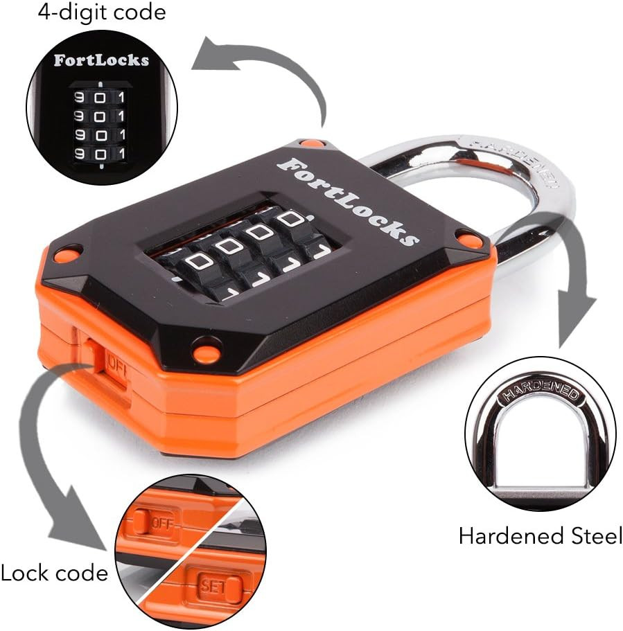 2 Pack Orange 4-Digit Combination Lock - Heavy Duty, Waterproof, Resettable