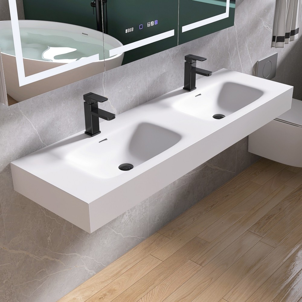 59'' Wall Mounted Bathroom Sink Solid Surface Bathroom Vessel Sink