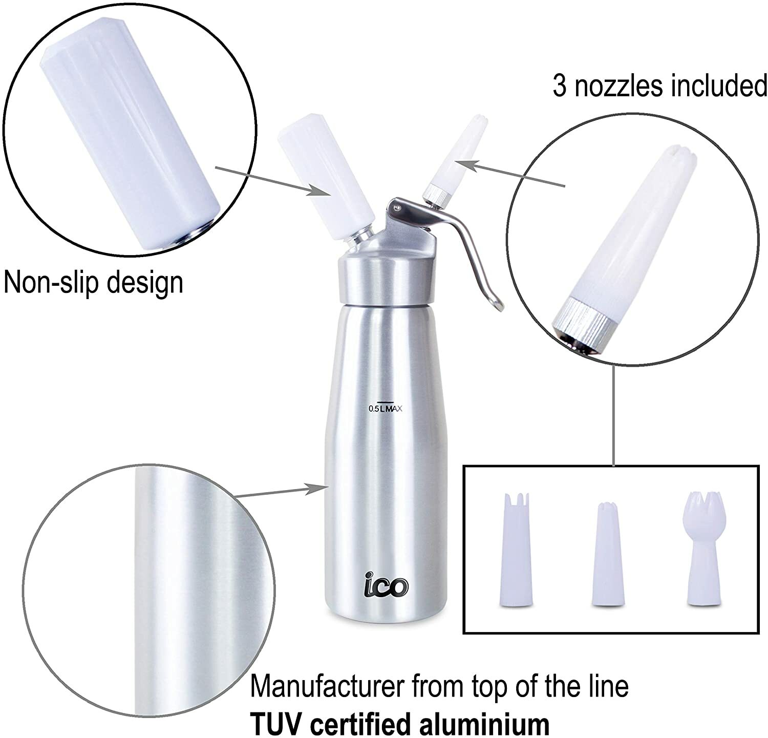 Whip Cream Maker Whipper Dispenser 1 pint (.5L) 500ml Metal ALL Aluminum PRO