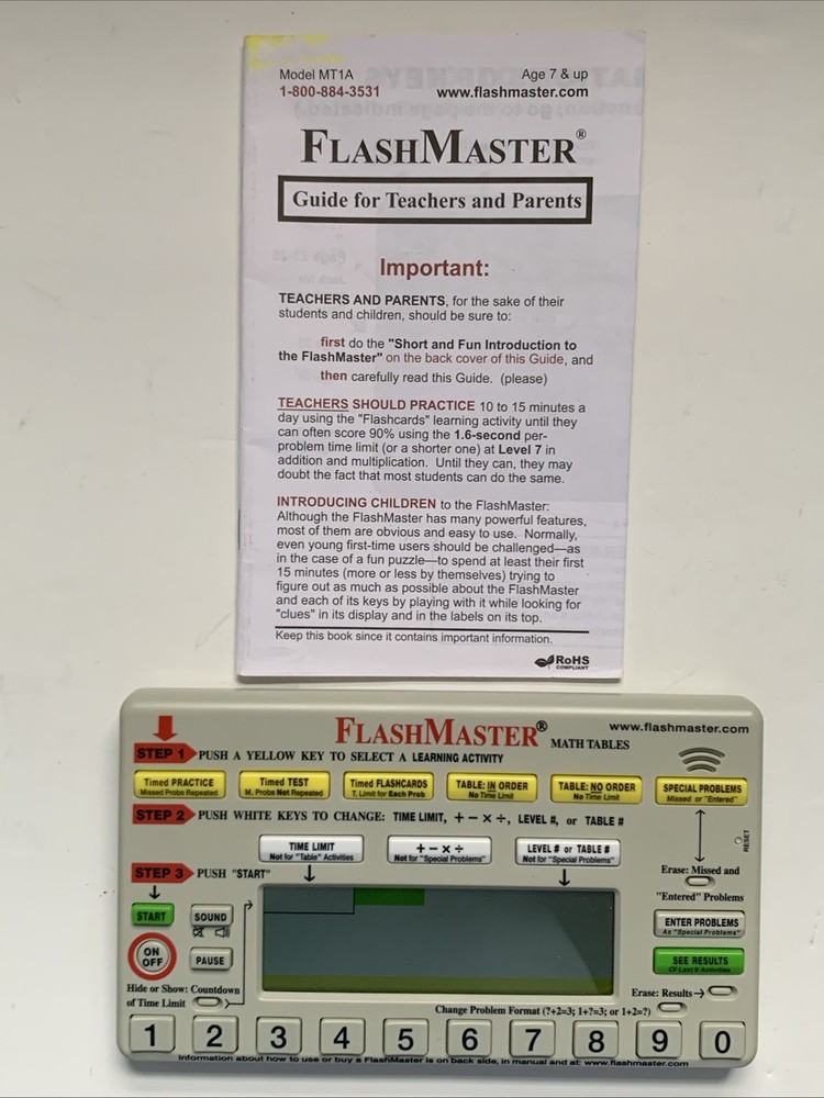 FlashMaster Math Tables Electronic Learning Tool MT1A Works
