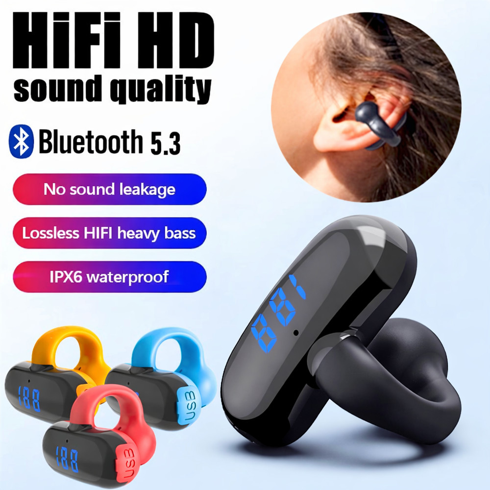 Bluetooth 5.3 Wireless Earbuds Ear Clip Bone Conduction Headphones Sport Headset