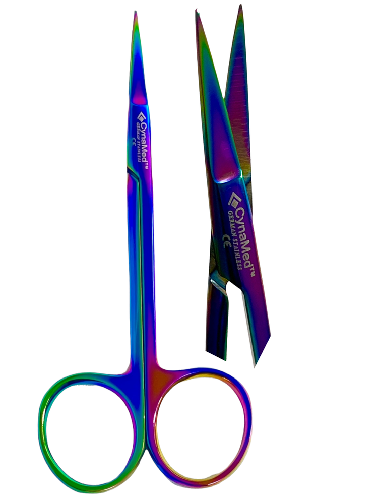 NEW GERMAN IRIS MICRO DISSECTING SCISSORS STRAIGHT 4.5" MULTI RAINBOW TITANIUM
